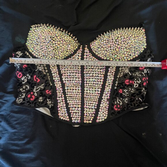 Lace Bustier Upcycled Beaded Rhinestones Crystals Corset Punk Goth BDSM - Picture 4 of 5